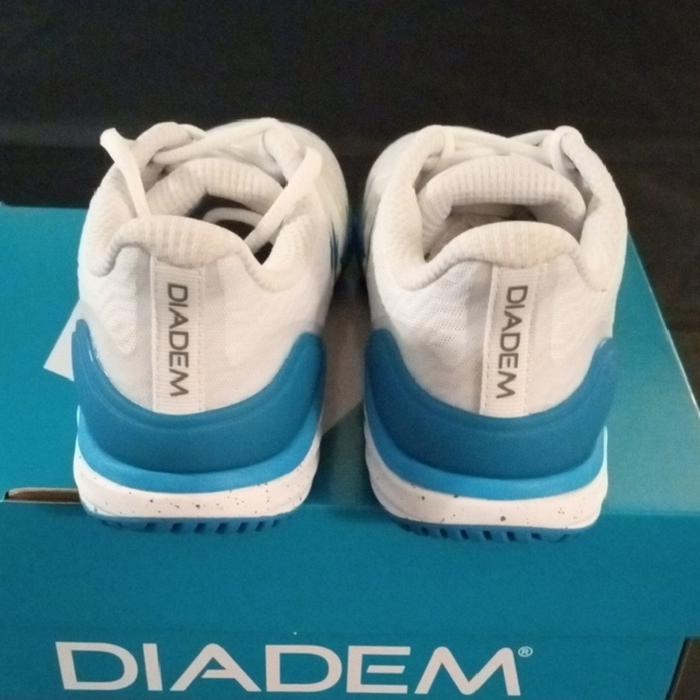 Women's DIADEM White and Blue Athletic Court Burst Shoes - Picture 7 of 9